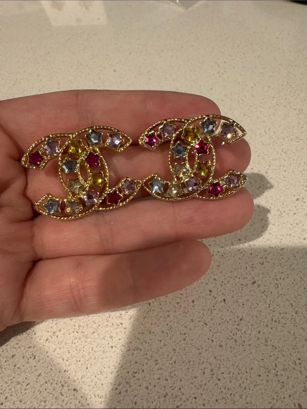 CC Style Rainbow Star Crystal Stud Earrings Gold Tone